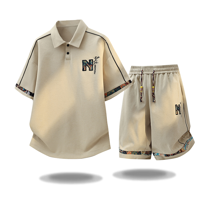 Embroidery Letter - 新しい夏のファッショントレンディなアウトドアスポーツ半袖Tシャツセットメンズカジュアルルーズプラスサイズ高品質2ピースセット