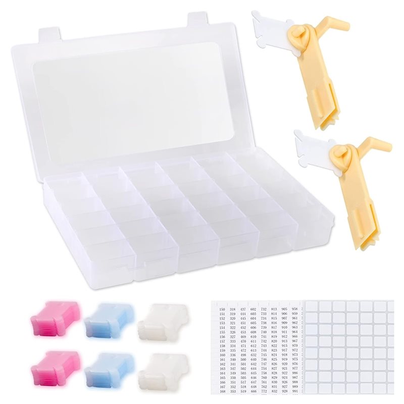 Embroidery Removal Tool - PORK-Floss オーガナイザーボックス（刺繍ツール付き）-ボビンワインダー、取り外し可能な36個のコンパートメント、120個の刺繍糸ボビンとステッカー付属