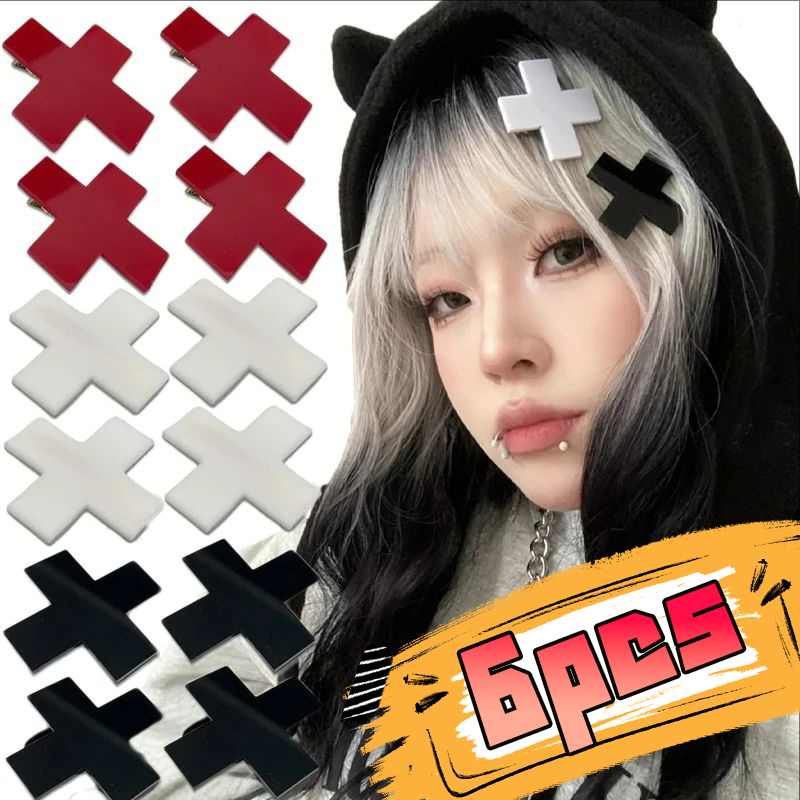 Embroidery Gothic - ゴシックアクリルクロスヘアピンスパイシーガールズヘアクリップファッションガールパーティーギフト Y2K 女性アクセサリー帽子ボビーピン