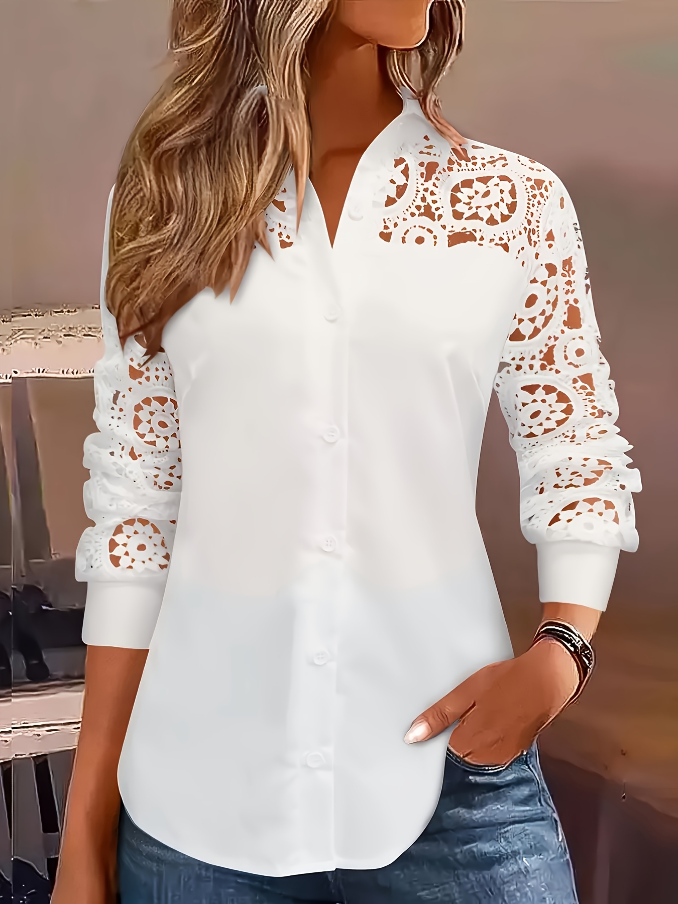 Embroidery Online - 気質ゆったりとした女性用シャツ ファッション カジュアルブラウス エレガントな長袖女性用シャツ ホリデーウィークエンドトップ
