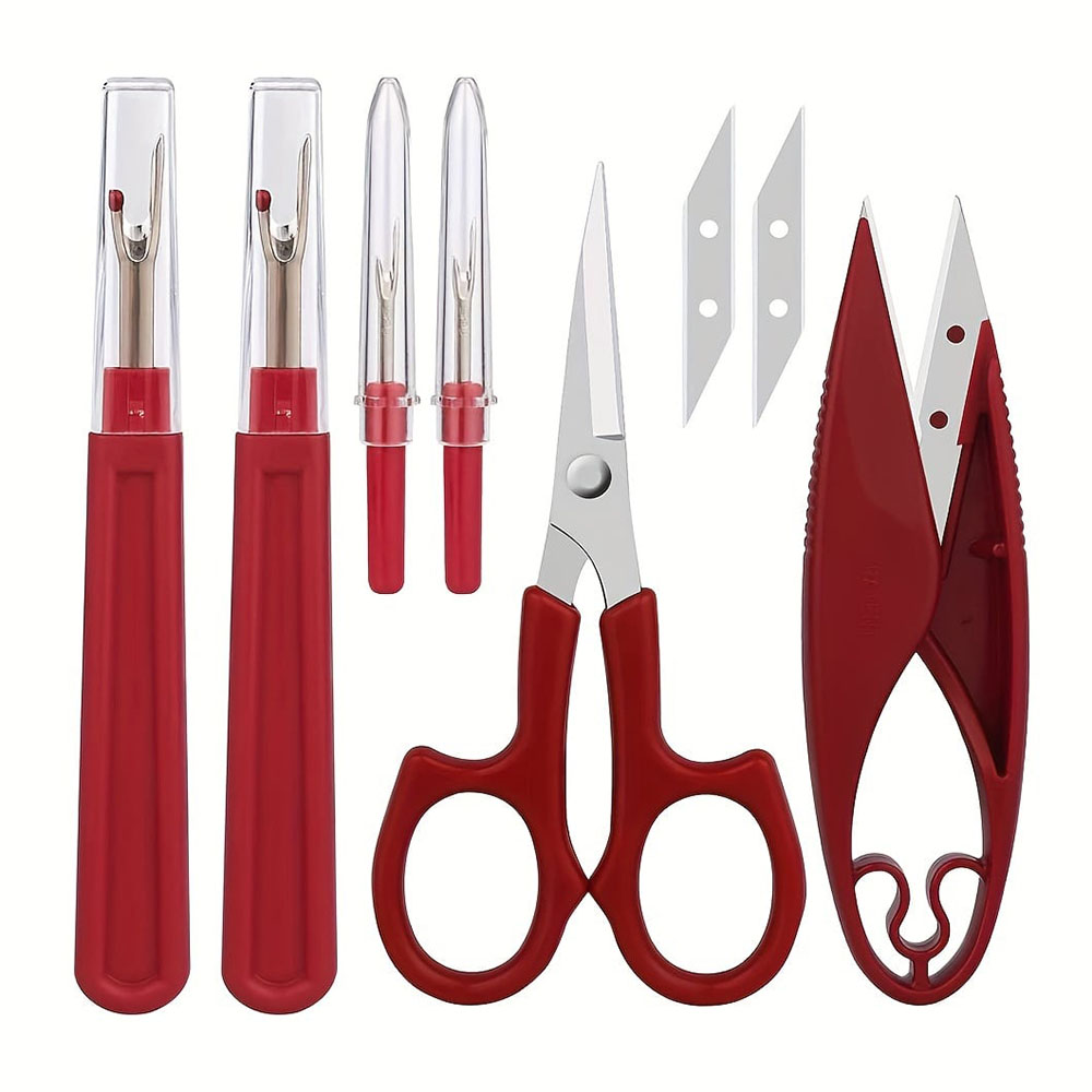 Embroidery Removal Tool - 1/2/6 個縫製シームリッパーキット赤縫製ステッチ糸アンピッカー & シームリッパー & 糸カッターはさみミシン糸削除用