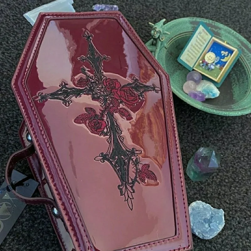 Embroidery Gothic - 原宿 Y2K ロリータハンドバッグコスプレ女性ゴシックパンククロス刺繍ホットガールメッセンジャーバッグハロウィンコスプレクラッチ財布