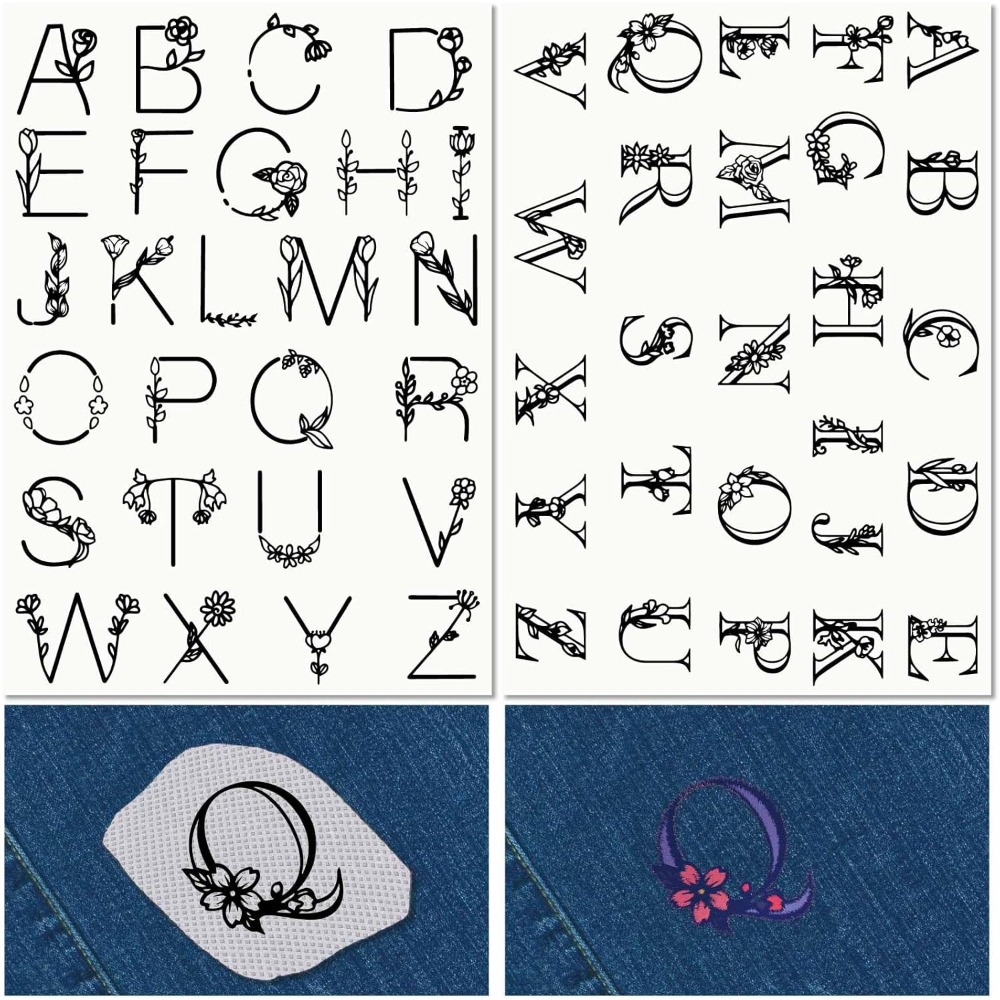 Embroidery Letter - 水溶性刺embroideryスタビライザー,手縫いスティック,ステッチ転写紙,色あせ,印刷済み製造キット,レターA-Z
