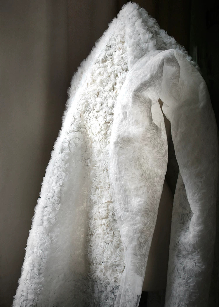 Embroidery Wedding - 1 ヤード 3D テクスチャマイクロ透明メッシュ刺繍生地、ウェディングドレス、手作り DIY 衣類デザイナーレース生地
