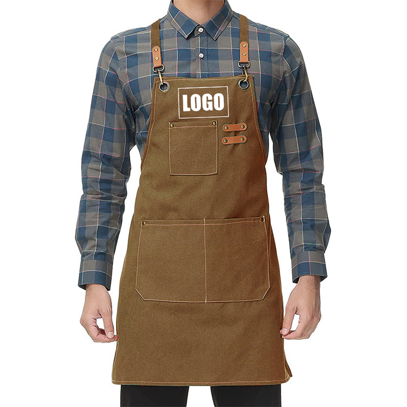 Embroidery Kitchen - 男性と女性のためのカスタム刺logoロゴキャンバスエプロン、調理エプロン、焼き菓子、ミルク、ティーショップ、バリスタ、バーベキュー、防水、キッチン、オーバーオール