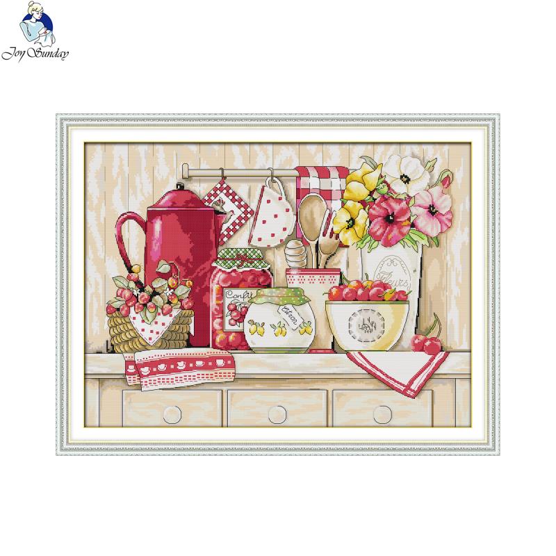 Embroidery Kitchen - 数えられてスタンプされた居心地の良いキッチン,クロスステッチ,手作りの針と糸の刺繡キット,ギフト,家の装飾,11ct,14ct