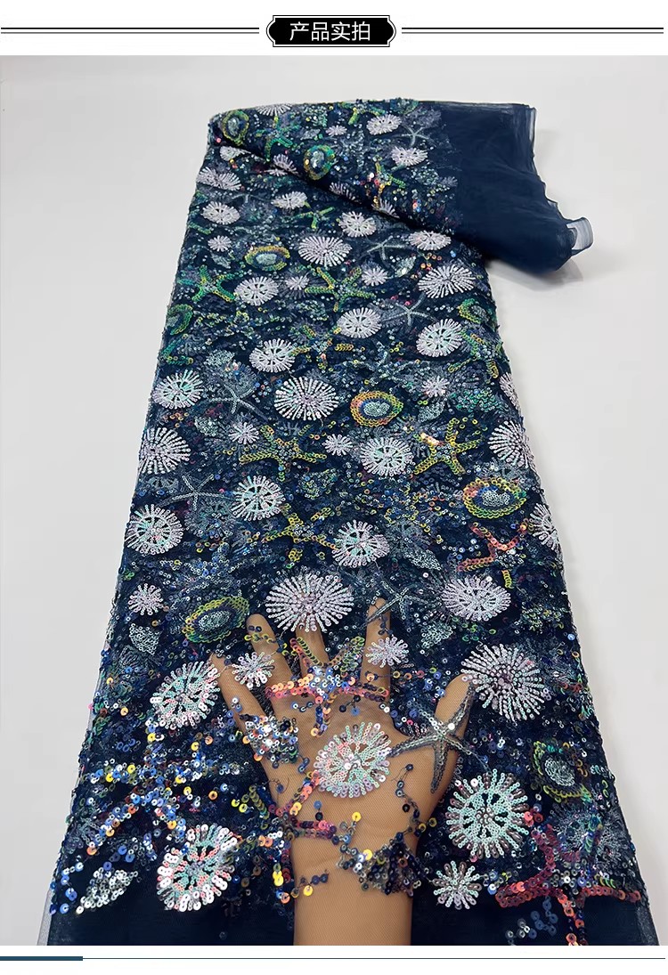 Embroidery Wedding - 1ヤードのヒトデ型スパンコール刺繍生地、DIYウェディングドレス、パフォーマンス衣装用高級ガーゼ生地