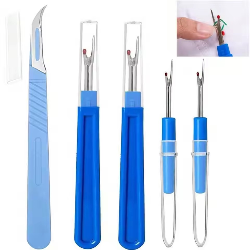 Embroidery Removal Tool - 2/5個入り 裁縫用縫い目切り取り器キット ブルー 裁縫ステッチ糸切り取り器 カッター リムーバー