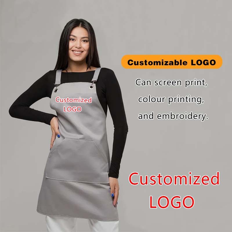Embroidery Kitchen - ユニセックスカスタマイズ可能な会社ロゴキッチンエプロンシェフ作業服グリルレストランバーショップカフェ美容ネイルスタジオ制服