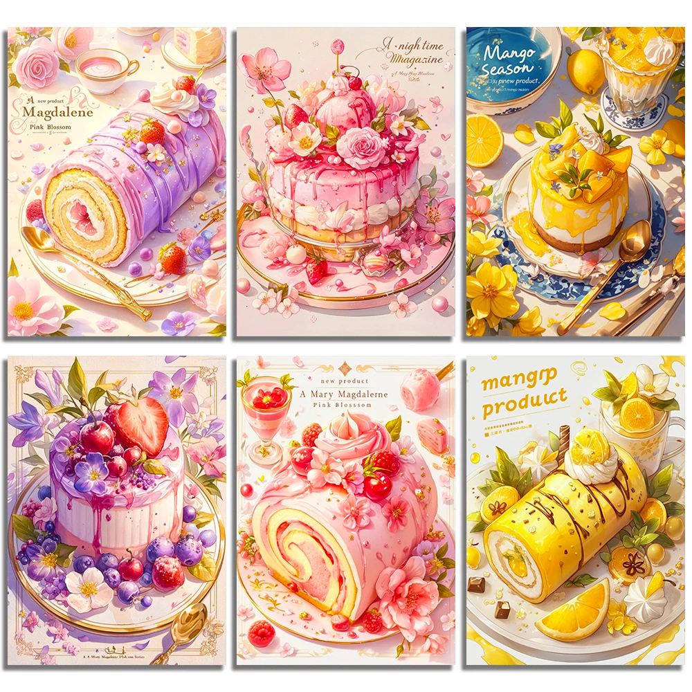 Embroidery Kitchen - DIY 風景ダイヤモンド塗装デザートケーキフルダイヤモンド刺繍キッチン料理クロスステッチセットアート家の装飾のギフト
