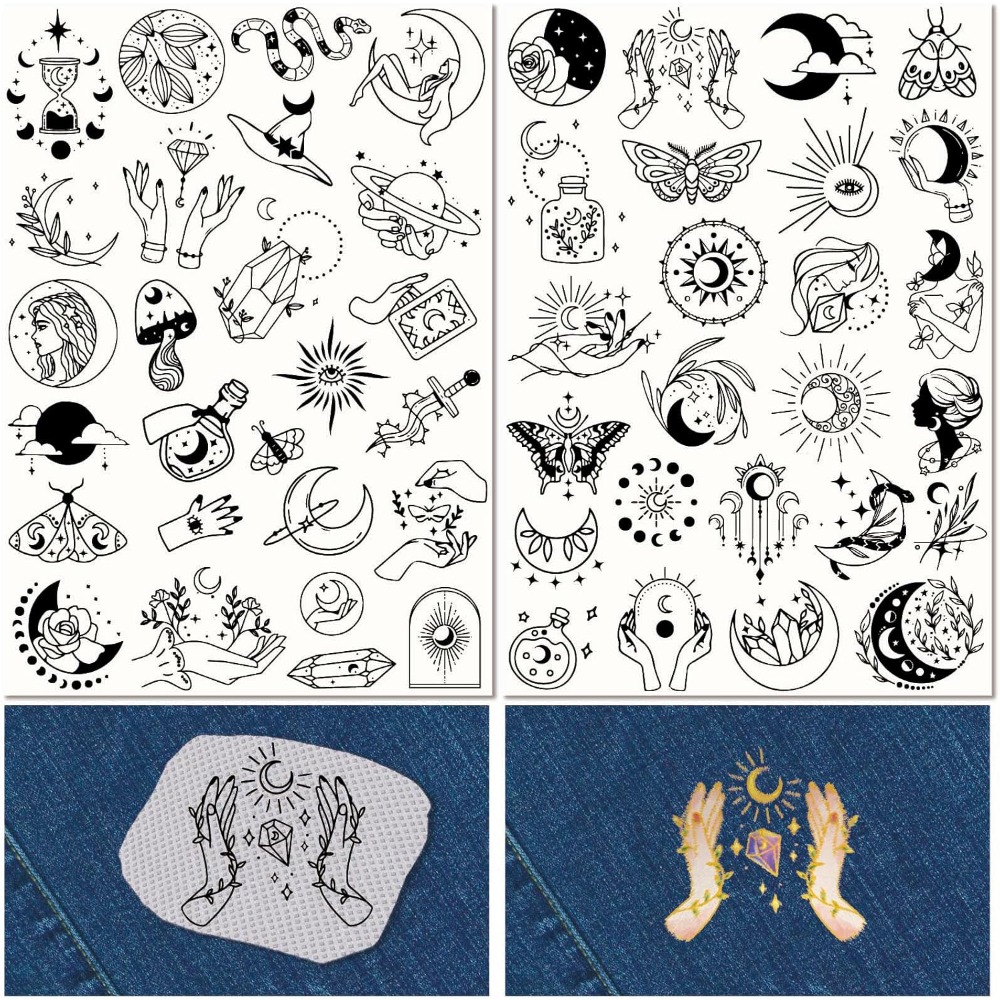 Embroidery Yarn - 51 個自由奔放に生きる月太陽水溶性刺繍スタビライザーパターンマジックタロット手縫いスティックとステッチ A4 転写生地