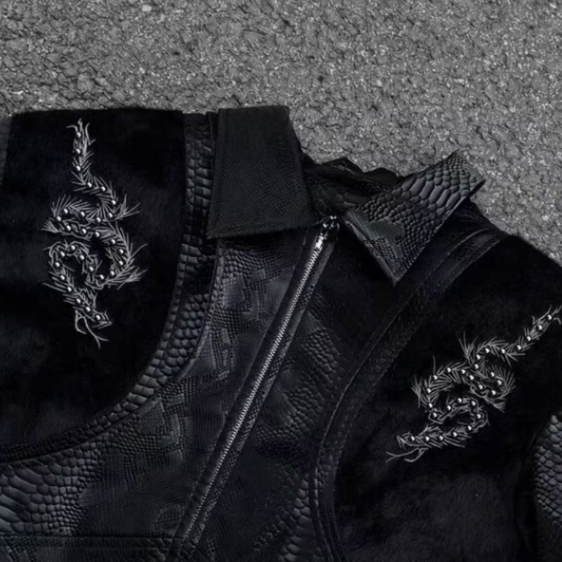 メンズ ブラック スネーク エンボス加工 ジャケット 背中刺 - Embroidery Gothic のレビューと価格