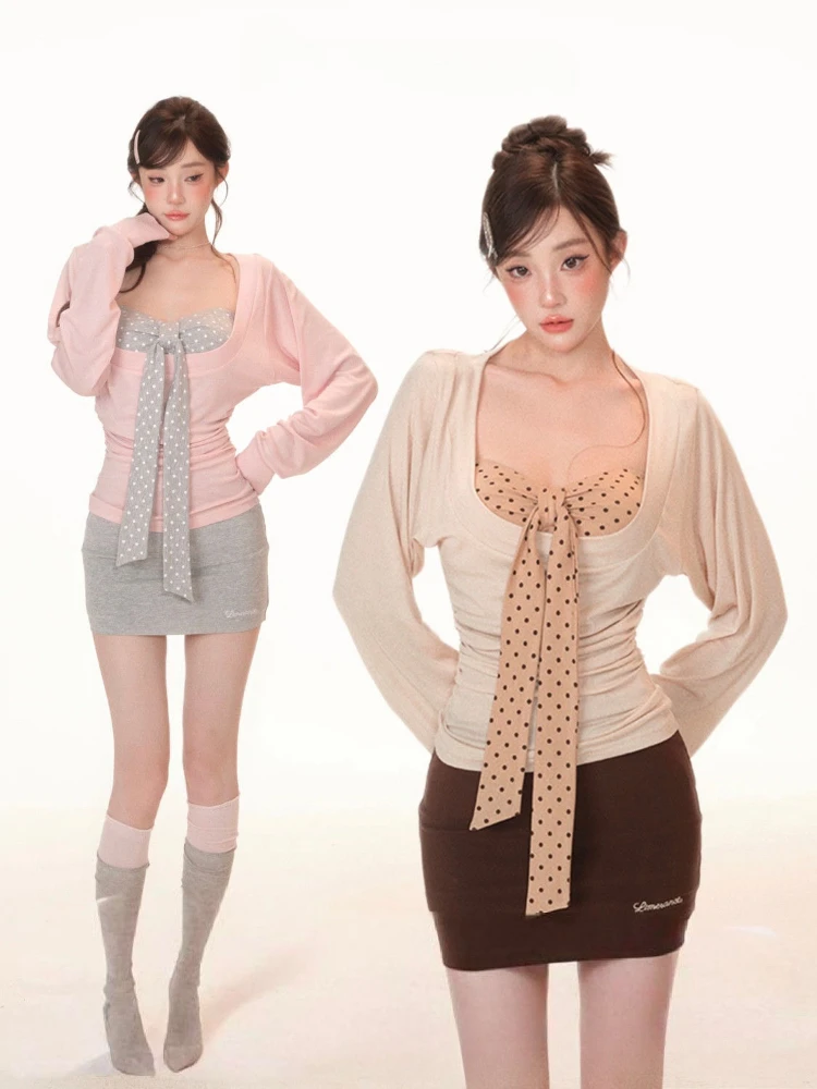 Y2K ツーピースセット：セクシーなプリーツトップ＆水玉模様 - Embroidery In The Piece のレビューと価格