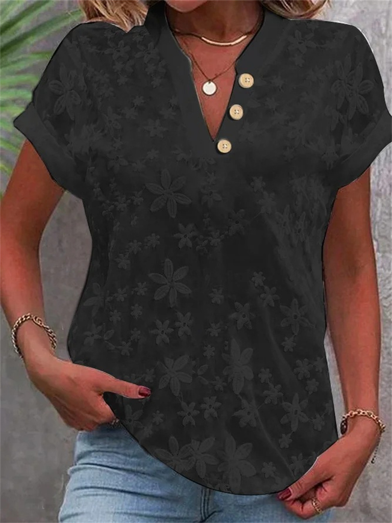 女性のための白い花柄の刺繍ブラウス,エレガント,半袖,Vネッ - Embroidery Blouse のレビューと価格