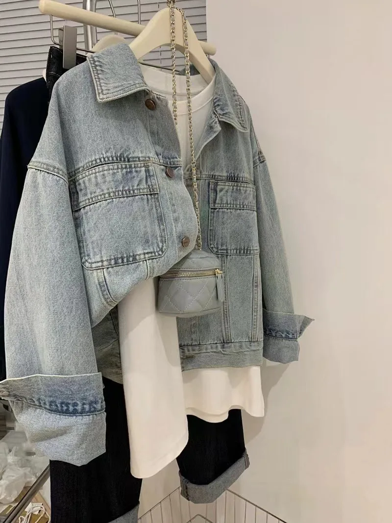 女性用ヴィンテージデニムコート,y2k,春,秋,コットン,ボ - Embroidery Gothic のレビューと価格