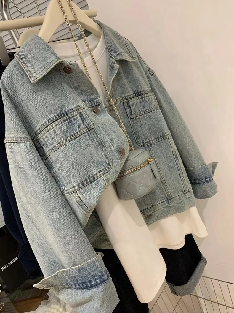 女性用ヴィンテージデニムコート,y2k,春,秋,コットン,ボ - Embroidery Gothic のレビューと価格