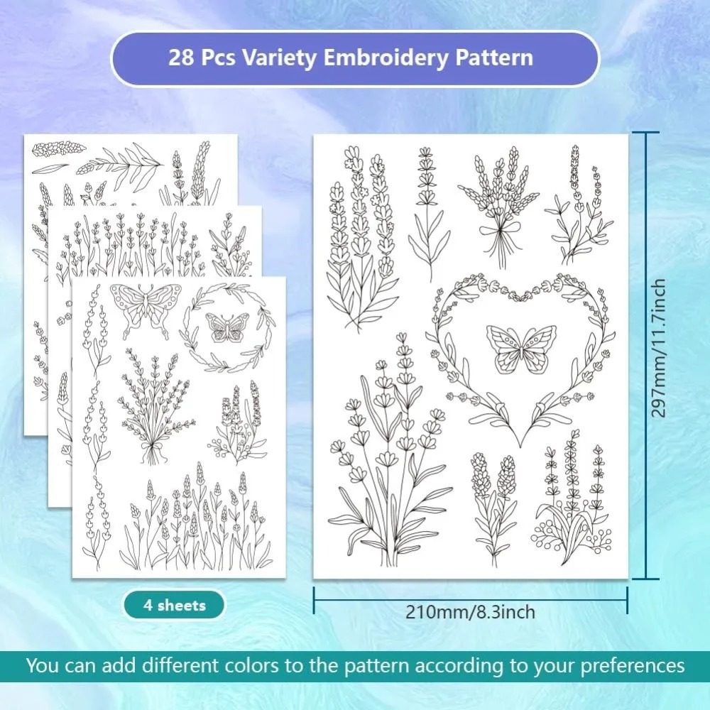 4 シート ラベンダーの花蝶 水溶性安定剤 手刺繍 DIY  - Embroidery Cloth のレビューと価格