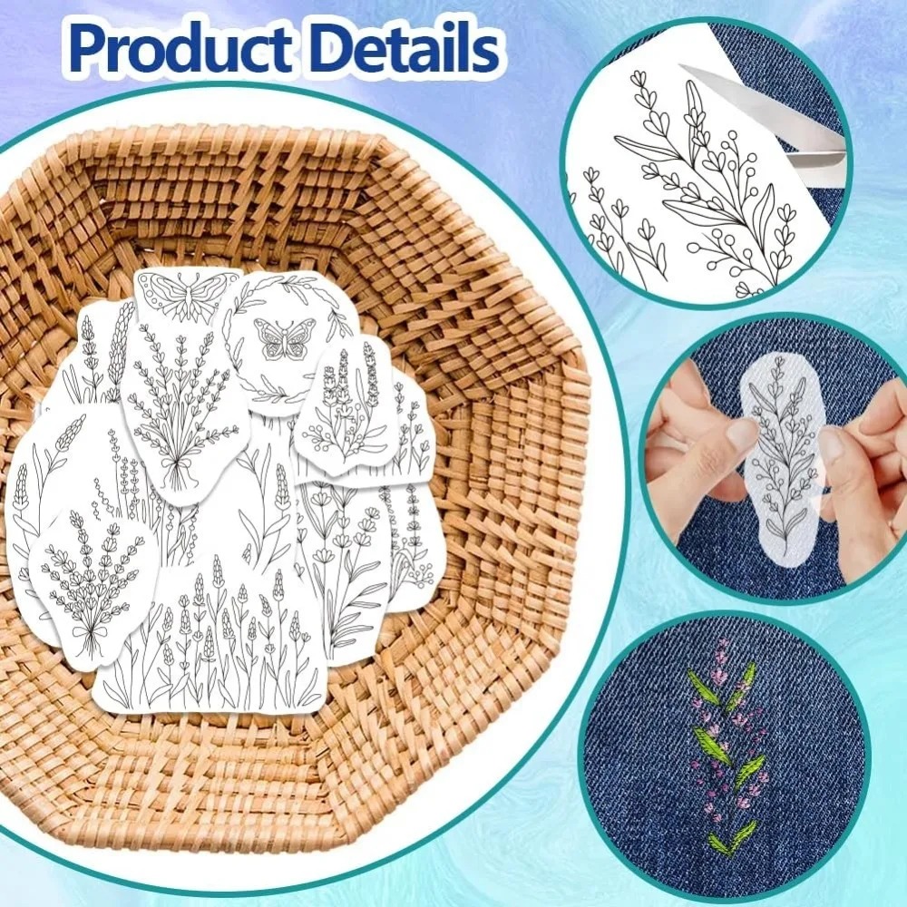 4 シート ラベンダーの花蝶 水溶性安定剤 手刺繍 DIY  - Embroidery Cloth のレビューと価格