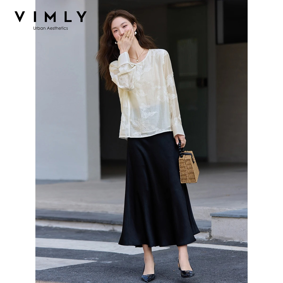 VIMLY アプリコット 新中国風刺繍入りシフォンブラウス  - Embroidery Blouse のレビューと価格