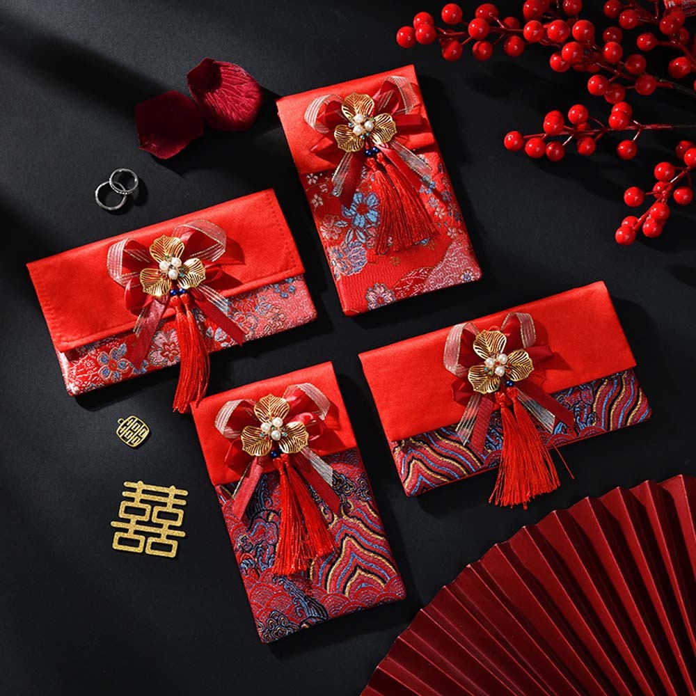 新年の祝福の言葉入り紅封筒 春節ブロケード布タッセル 202 - Embroidery Cloth のレビューと価格