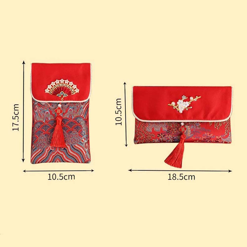 新年の祝福の言葉入り紅封筒 春節ブロケード布タッセル 202 - Embroidery Cloth のレビューと価格