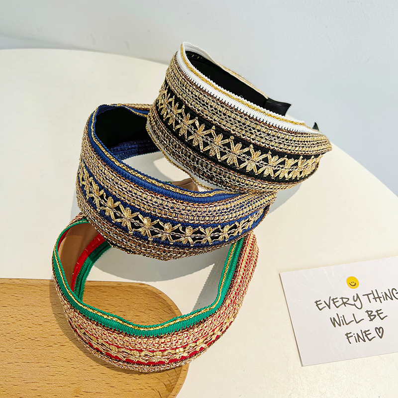 女性と女の子のためのヴィンテージボヘミアンヘッドバンド,ゴー - Embroidery Gold のレビューと価格