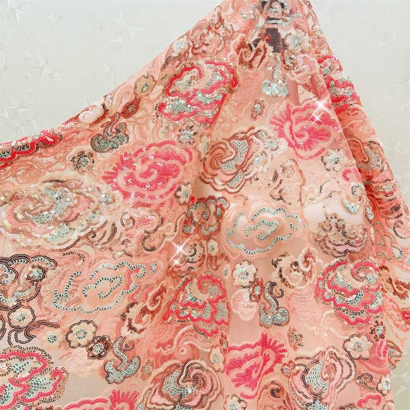 2 ヤード/ロット 130 センチメートル幅ピンク紫花柄刺繍 - Embroidery Wedding のレビューと価格