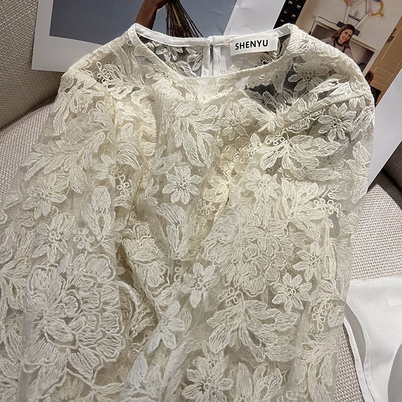 MEXZT エレガントなシアーホワイトシャツ女性のファッショ - Embroidery Blouse のレビューと価格