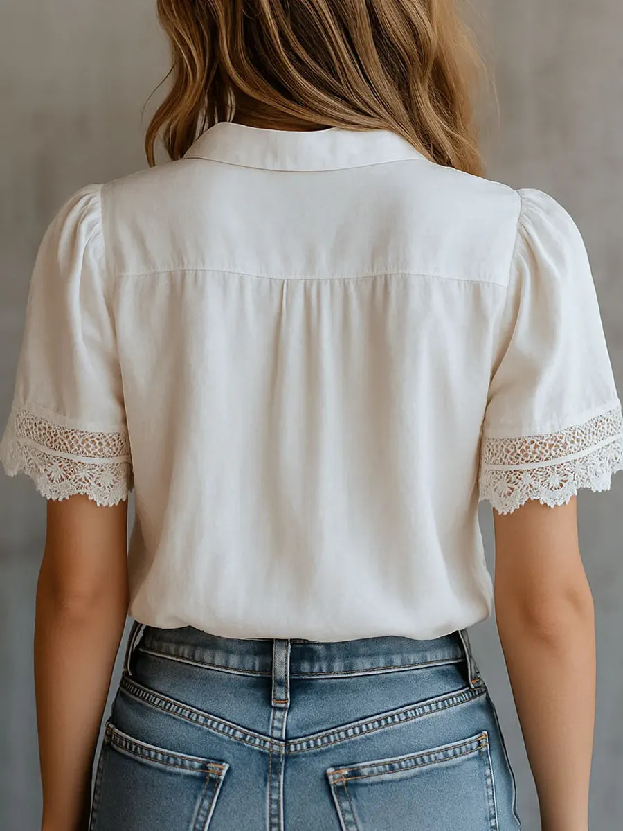 エレガントな女性のシャツカジュアルソリッドカラーラペルボタン - Embroidery Blouse のレビューと価格