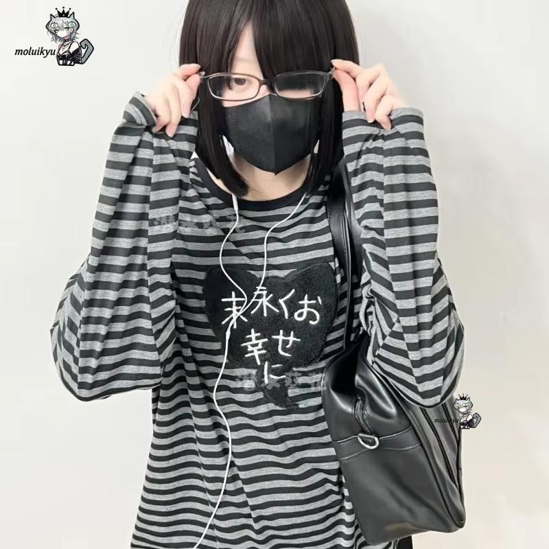 Y2K アメリカンパンクヴィンテージ O ネック長袖シャツオ - Embroidery Blouse のレビューと価格