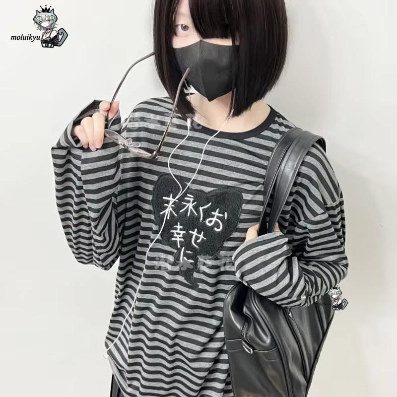 Y2K アメリカンパンクヴィンテージ O ネック長袖シャツオ - Embroidery Blouse のレビューと価格