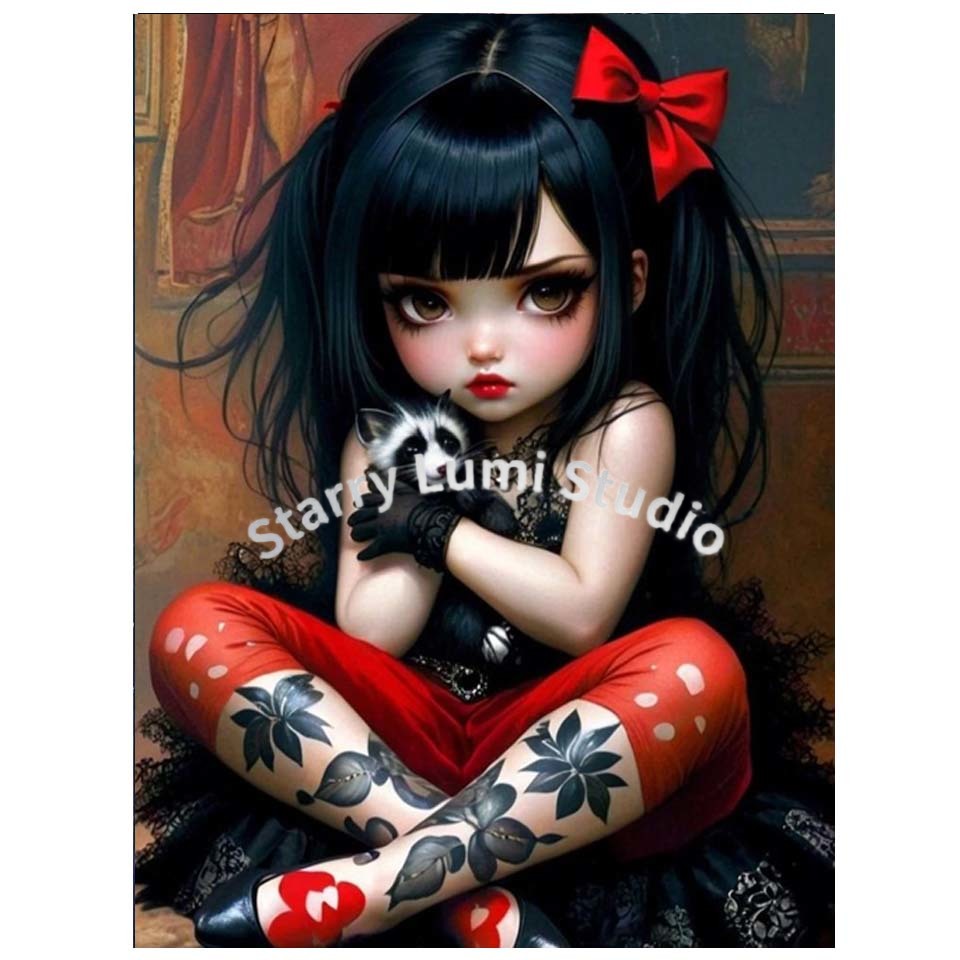 5Dダイヤモンドペインティングキット ゴシックガールとクマ  - Embroidery Gothic のレビューと価格