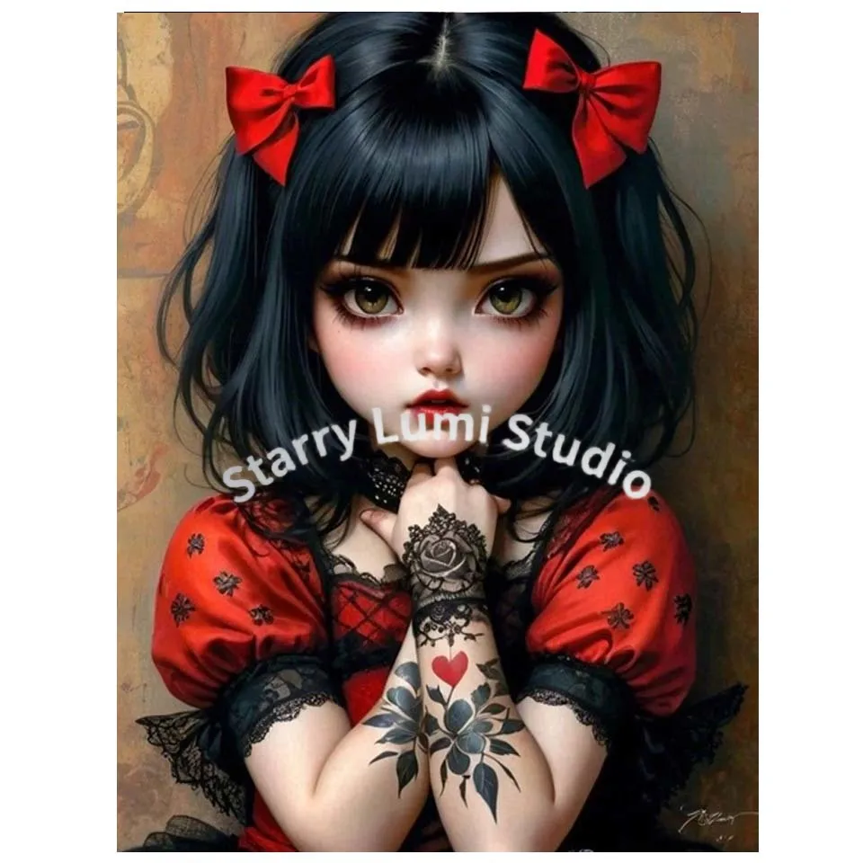 5Dダイヤモンドペインティングキット ゴシックガールとクマ  - Embroidery Gothic のレビューと価格