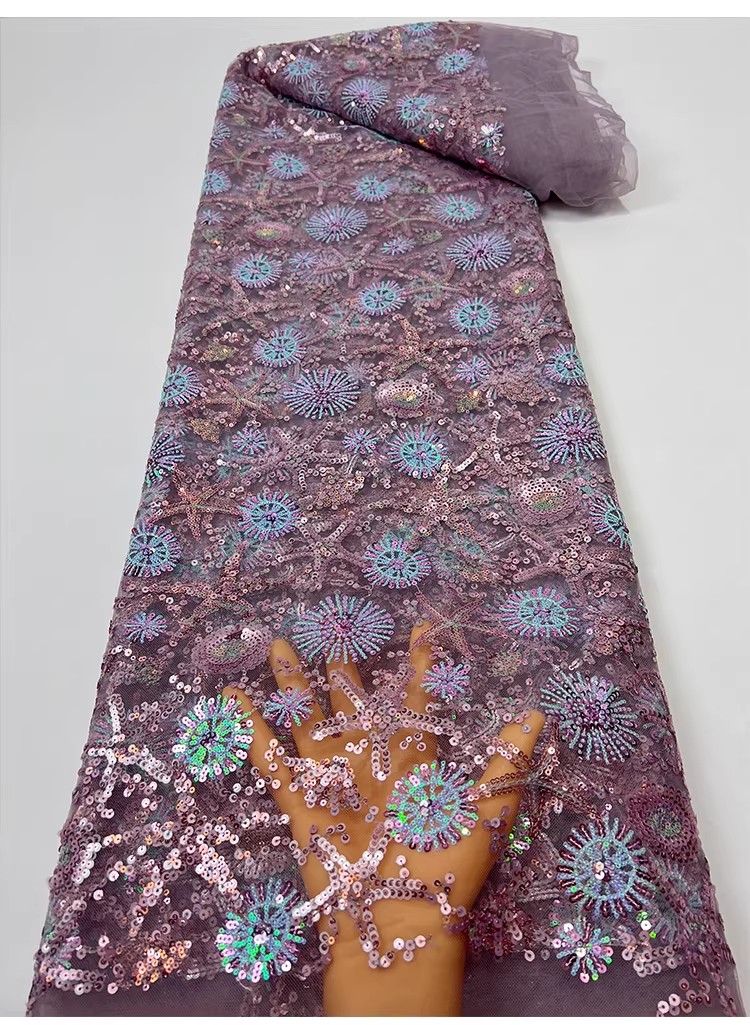 1ヤードのヒトデ型スパンコール刺繍生地、DIYウェディングド - Embroidery Wedding のレビューと価格