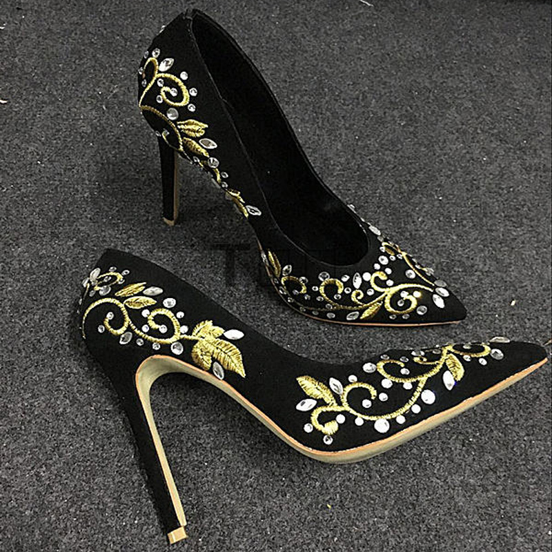 ブリンブリンラインストーンゴールドシルバー花刺繍ブレードヒー - Embroidery Gold のレビューと価格