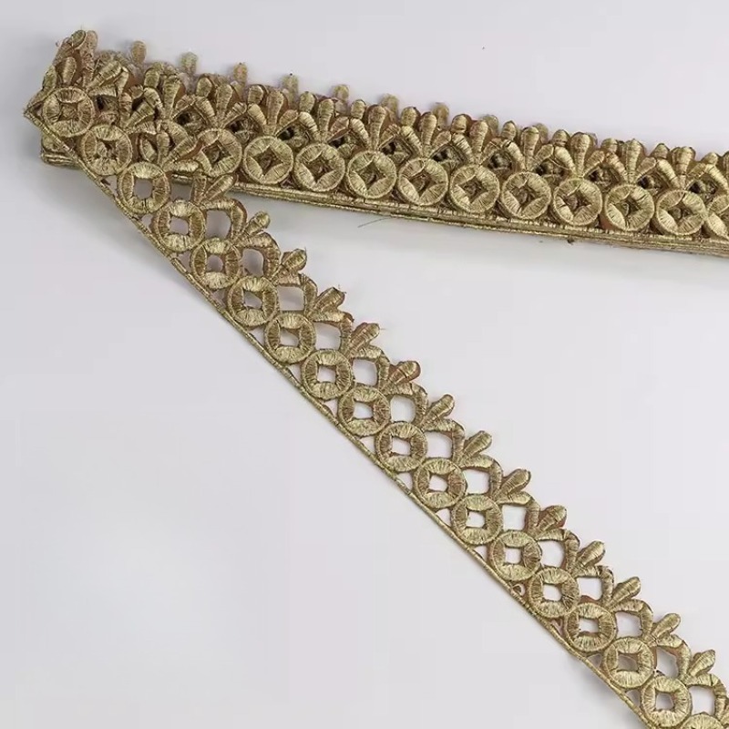 新しい絶妙なライトゴールドシルバー刺繍ボーダーパターン DI - Embroidery Gold のレビューと価格