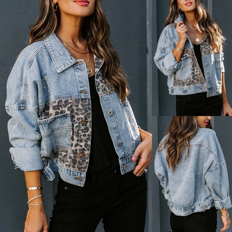 ヒョウステッチデニムジャケット女性コートファッション女性アウ - Embroidery Online のレビューと価格