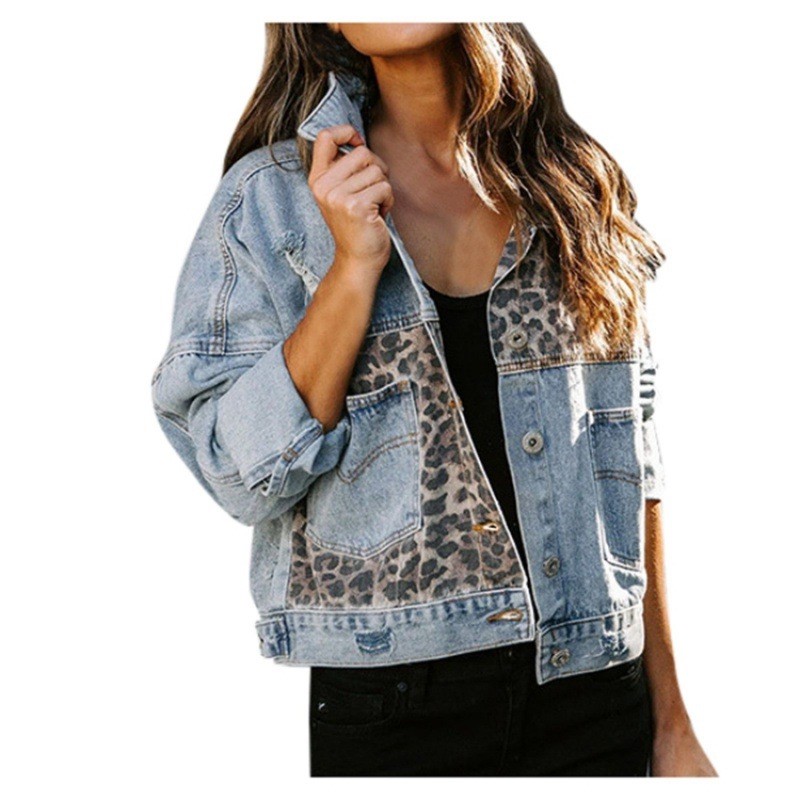 ヒョウステッチデニムジャケット女性コートファッション女性アウ - Embroidery Online のレビューと価格