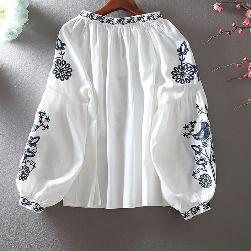 2026年レディースレトロブラウス民族風刺繍レースアップタッ - Embroidery Blouse のレビューと価格