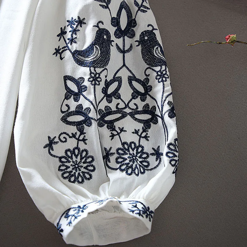 2026年レディースレトロブラウス民族風刺繍レースアップタッ - Embroidery Blouse のレビューと価格