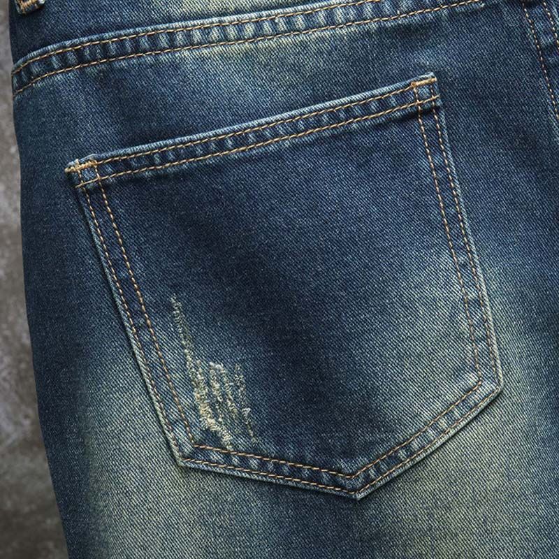 新しい欧米風ダメージ加工刺繍パッチ付き5インチ丈ジーンズメン - Embroidery Patches のレビューと価格