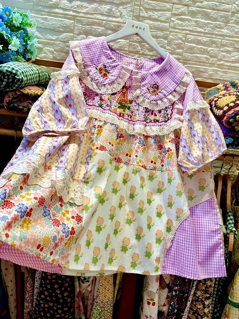 女性のためのフリルレースのベビードール,綿のパッチワークブラ - Embroidery Blouse のレビューと価格