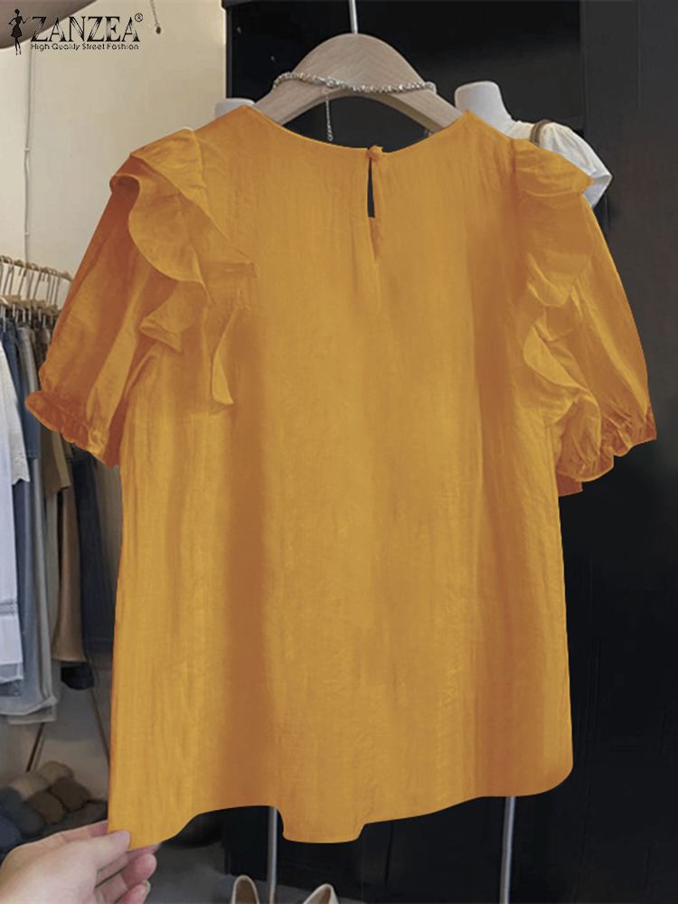 Zanzea-女性用のフリル付きパッチワークブラウス,パフス - Embroidery Blouse のレビューと価格