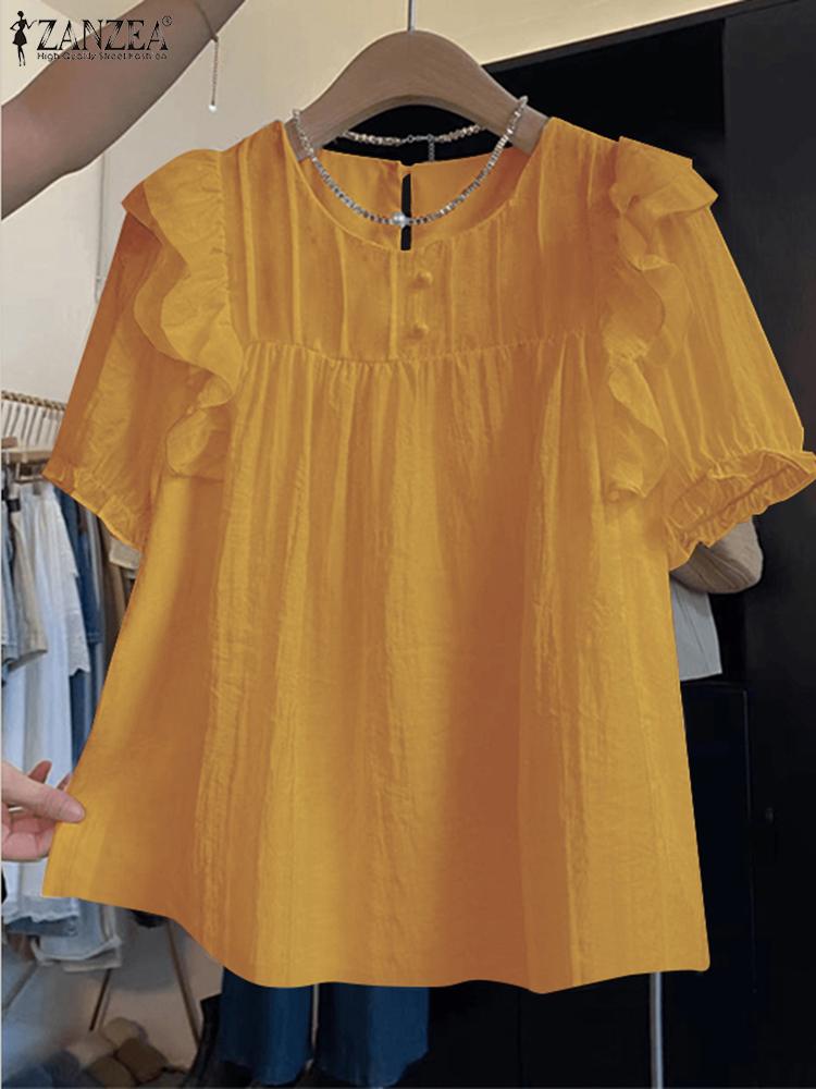 Zanzea-女性用のフリル付きパッチワークブラウス,パフス - Embroidery Blouse のレビューと価格