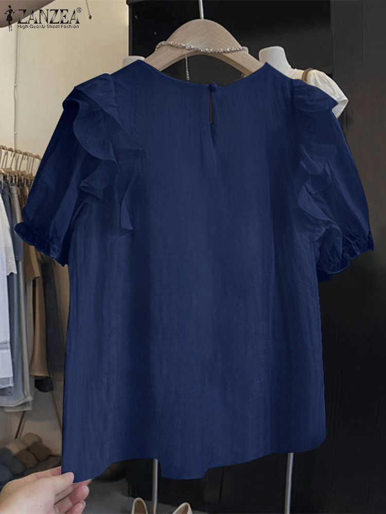 Zanzea-女性用のフリル付きパッチワークブラウス,パフス - Embroidery Blouse のレビューと価格