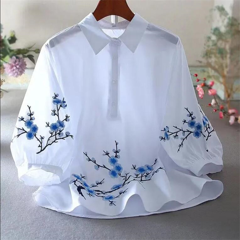 女性のための白い刺embroideredシャツ,女性のための - Embroidery Blouse のレビューと価格