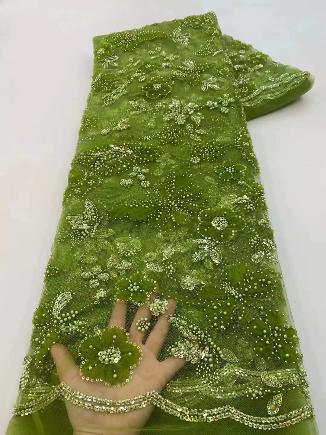 5ヤードスパンコール蝶刺繍レース生地、ウェディングドレス、イ - Embroidery Wedding のレビューと価格