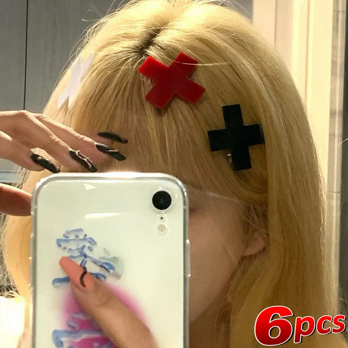 女の子のための赤いクロスヘアクリップ、ゴシック、パンク、ヒッ - Embroidery Gothic のレビューと価格